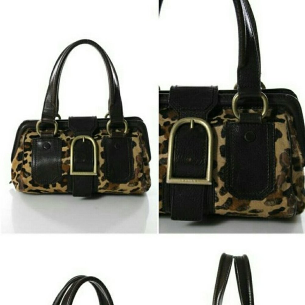 Ella Leopard Brown Beige Leather Pony Brass Satche - Picture 5 of 5